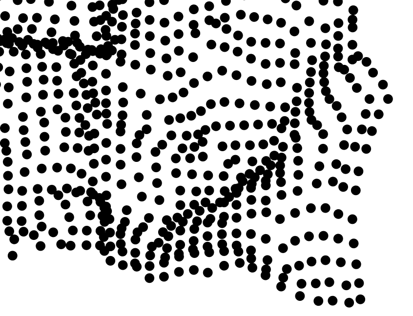 A grid of dots that have been distorted into a wave-like pattern.